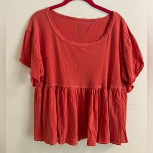 Free People Women’s Oversized Peplum Women's Coral T-Shirt Size Small